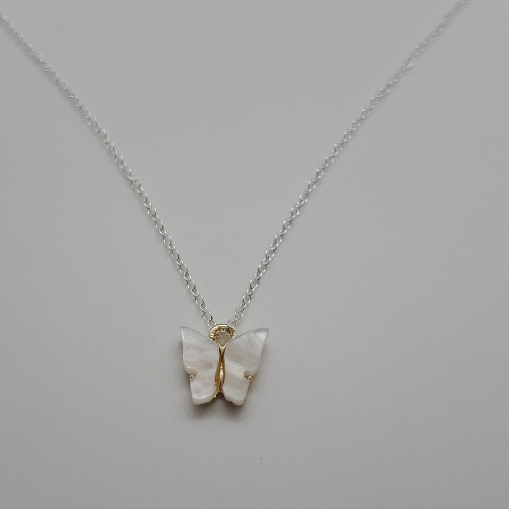 Handmade white butterfly necklace